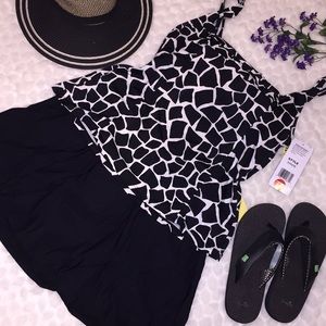 NWT Mainstream Zebra Spot Tank Skirt Swimsuit Set